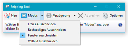 Snipping Tool - Modusauswahl
